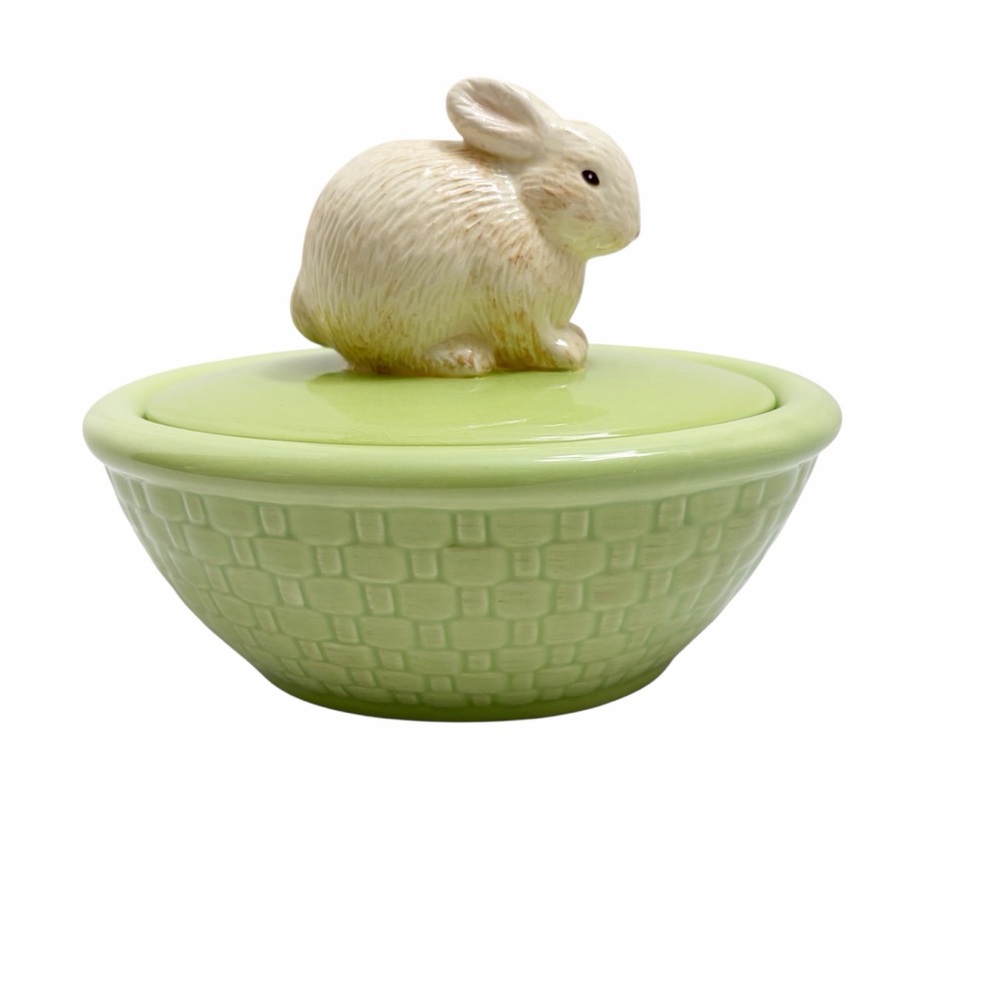 Hallmark | Ceramic Bunny Lidded Candy Dish in Light Green Easter Spring - Picture 4 of 9